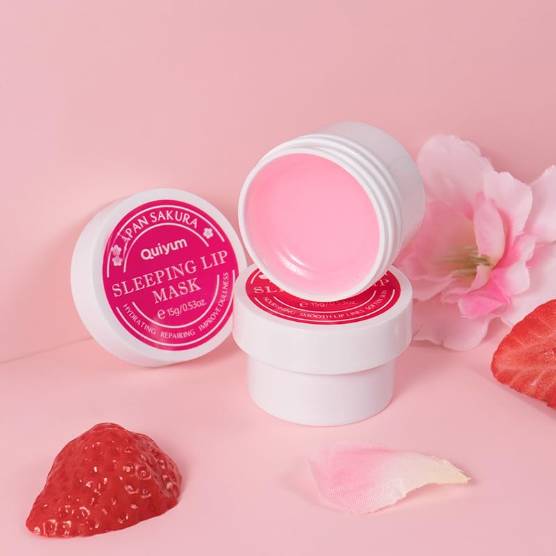 QUIYUM Antifaz para dormir, 2 unidades, bálsamo labial hidratante, máscara para dormir de labios, reducción de líneas de labios, humedad