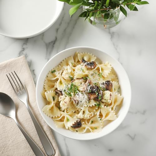Image of Martha Stewart Selma Pasta Bowls Set of 6, 43oz White Porcelain Soup Bowls & Salad Bowl, Wide and Shallow, Chip Resistant, Dishwasher & Microwave Safe