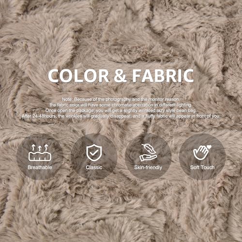Image of Hobestluk Giant Bean Bag Chair Faux Fur BeanBag Couch for Living Room | Brown Chevron, 3-Seater,Ergonomic Design,Memory Foam,Anti-slip Bottom,No Assembly Required,Decorative Style for Living Room