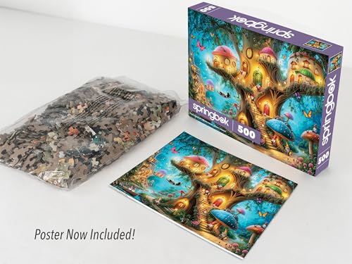Rompecabezas Springbok Gnome Treehouse Village de 500 piezas para adultos | Piezas únicas, fabricado en EE.UU., materiales ecológicos, incluye póster para aventuras mágicas en el bosque miniatura 3