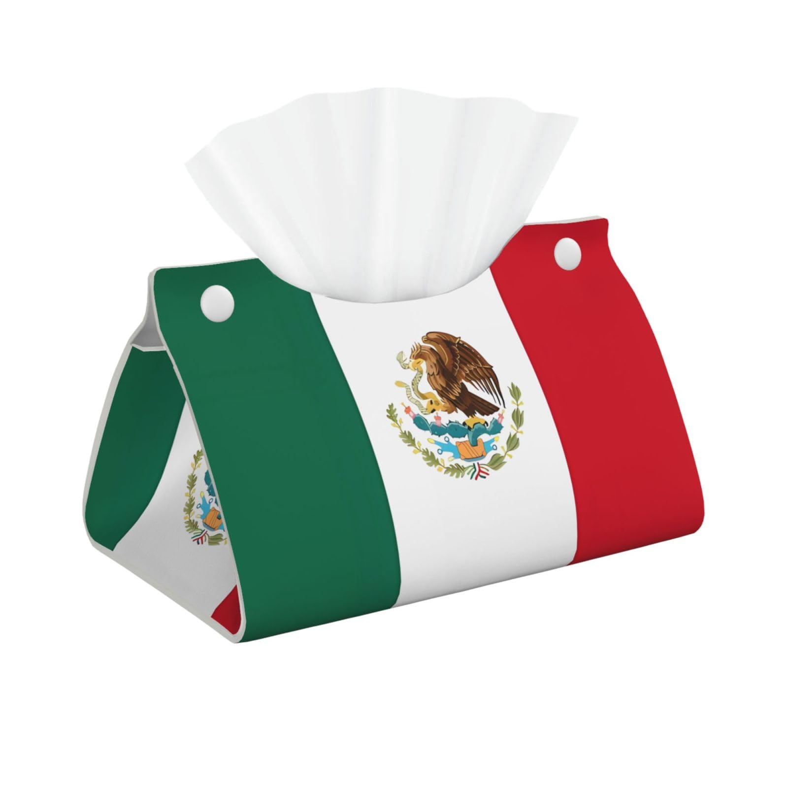 Flag of Mexico Rectangular Leather Tissue Box Cover, Folding Facial Tissue Holder Dispenser for Car