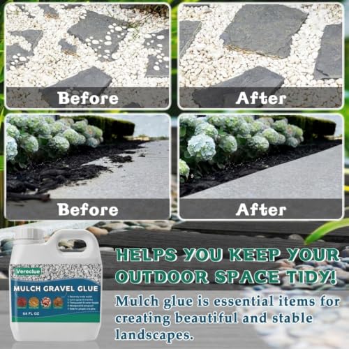 Image of Mulch Gravel Glue for Landscaping 62 Oz - Fast-Drying Rock Pea Glue, Waterproof Gravel Binder, Clear Adhesive for Rocks, Mulch, Pebbles, Rubber Outdoor Landscaping, Non-Toxic and Pet-Friendly