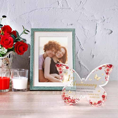 Image of Gifzy 1 Year Anniversary Romantic Gifts for girl Him - 5x5x0.5 Inch Butterfly Acrylic Plaque Decorations - One Year 1st Anniversary Paper Gifts Ideas for Girlfriend Boyfriend Wife Husband