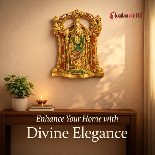 Image of Kalakriti Premium Stone Work Metal Gold Plated Tirupati Balaji Statue Wall Decor, Venkateswara Swamy Idol for Home Temple Religious Diwali Return Gift & Spiritual Decoration 1 Pc
