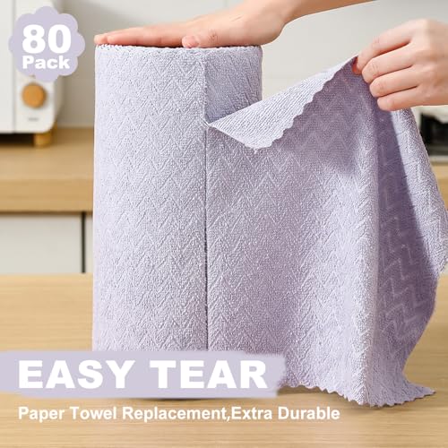 Image of 80 Pack Microfiber Cleaning Cloth Roll Reusable Paper Towels 12 inchx12 inch Tear Away Cloth,Absorbent Dish Rags for House Kitchen,Wash Cloths,Lint Free Rags for Window Cars Cleaning Supplies