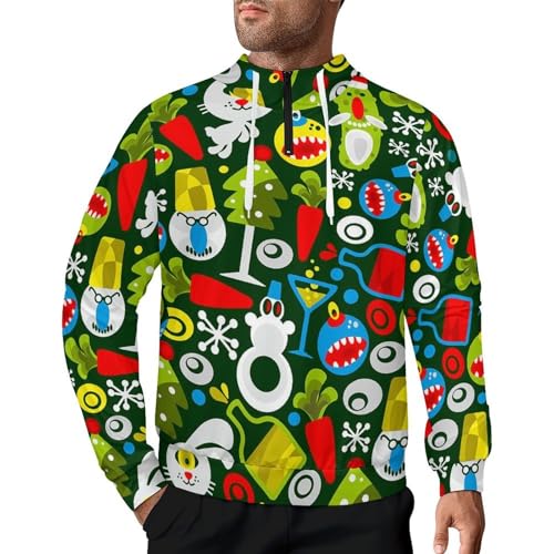 Christmas Green Monster Men's Quarter Zip Drawstring Hoodies Long Sleeve Sweatshirt Casual Pullover