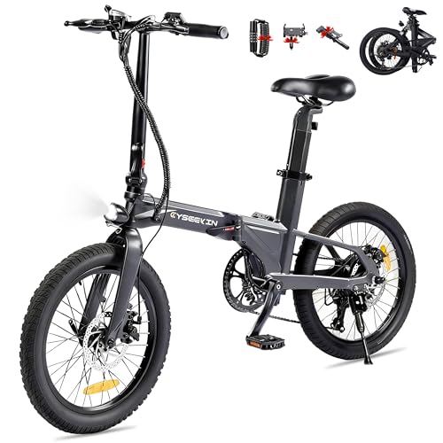 Cyseekin C10 E-Bike Klapprad 20 Zoll, Nur 18,6kg leicht, 250W Motor 345,6Wh Akku Ebike mit Shimano 7-Gang, bis 100km Reichweite 25km/h Pedelec mit LCD-Display, Ideal für Wohnmobil Pendeln (Schwarz)