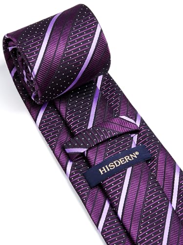 Image of HISDERN Mens Ties Set Stripe Plaid Ties for Men and Pocket Square Cufflinks Formal Silk Necktie Wedding Business