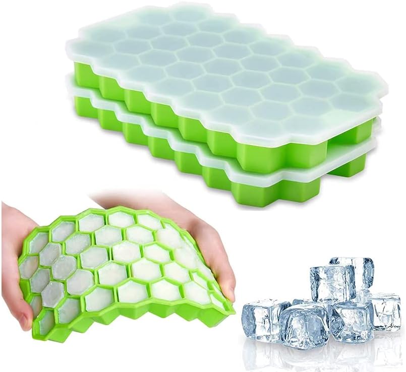 Ice Cube Tray with Lid, Soft Silicone Ice Moulds, Diamond Shape Ice Cube for Drinks and Desserts, Easy Removal (Green, 1 Pack)