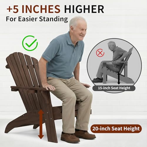 Image of Psilvam Adirondack Chairs with Cup Holder, PolyLumber Fire Pit Chair, Light Brown