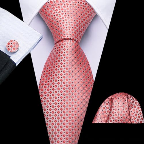 Image of YOHOWA Men Plaid /Striped Ties Set Silk Business Wedding Formal Fashion Necktie and Pocket Square Cufflinks Set