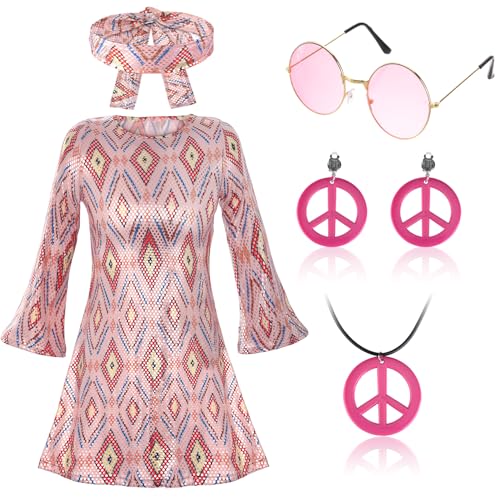 LADIES 60S PARTY GO GO GIRL FANCY DRESS COSTUME WOMENS HIPPY SHIFT MOD DRESS HAT