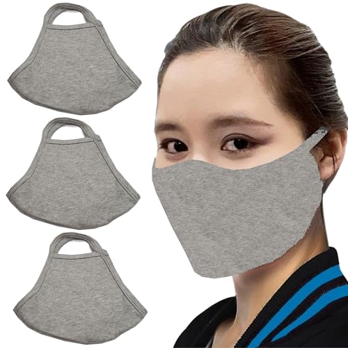 SHADOW DANCE UK 3 PCS Cotton Anti-dust Mouth Face mask Protect Cover Bandana Balaclavas, 2-Layer Unisex Reusable Fashion Washable Cover - Pack 3, Grey