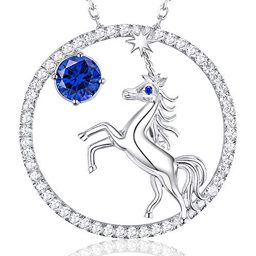 Evita alergias con el collar de unicornio de zafiro azul en plata de ley 925