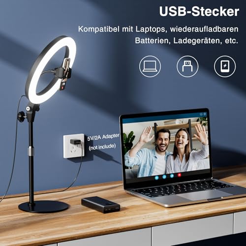 Ringlicht mit Stativ,Ring Light Tisch Selfie Licht Ringleuchte Lichtring,10.5 Zoll 3 Lichtfarben LED Ring Licht Handy stativ mit licht für Videokonferenz (10.5Zoll-Schwarz) 6