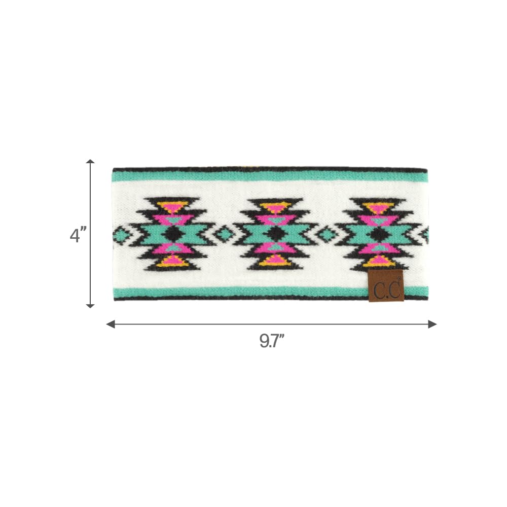 C.C Southwest Pattern Headwrap For Women Unisex - Stretchable Soft Warm Knit Winter Headband Ear warmer Ear muffs (Ivory) - Image 2