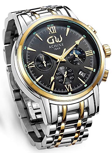 ACHINE Men's Watches Waterproof Modern Fashion Minimalist Casual Stainless Steel Watches for Men 41mm Quartz Analog Sport Chronograph Watch with Auto Date 