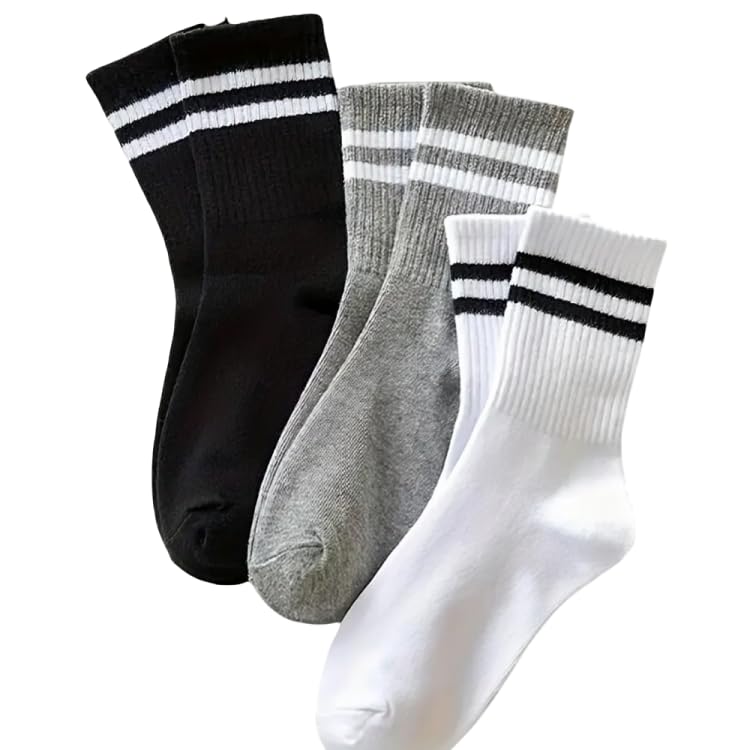 bahuzo Unisex Sports Crew/Calf Length Socks - Premium Cotton Athletic Socks For Men, Pack Of 3, Black-picture-28