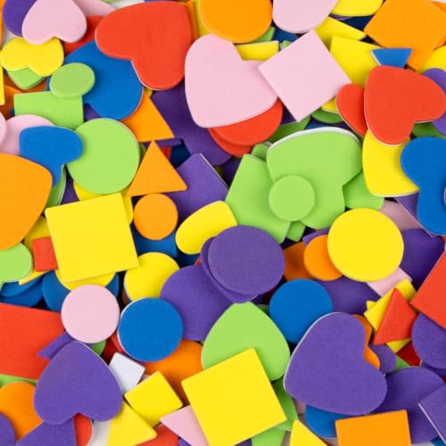 RAINFLOW 750 PCS Foam Stickers Self Adhesive - Cute Self Adhesive Foam Shapes Sticker for Crafts with 7 Colors 5 Sizes Geometry Shape Crafting Supplies for DIY Poster Board and Art Party Decor