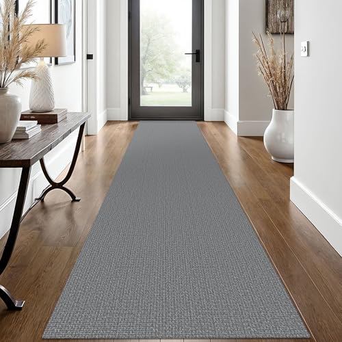 EARTHALL Washable Runner Rug, Non Slip Hallway Runner, 2x12 Ft, Dark Gray