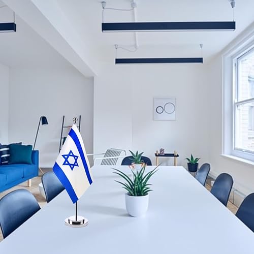 Miniatura 7 de Bandera de mesa israelí de escritorio de Israel con base de soporte de acero inoxidable de 11.8 in, banderas de escritorio para veteranos, oficina,