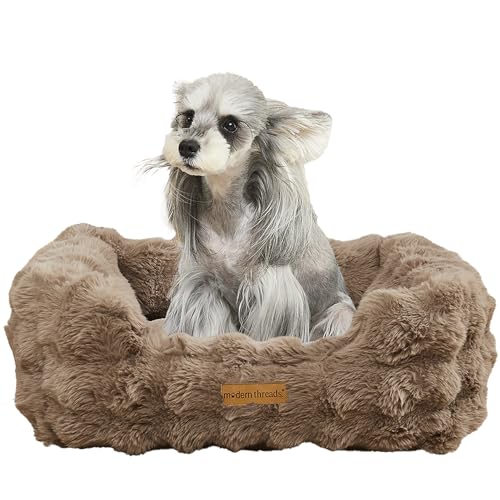 Image of Modern Threads Brushed Long Pile Rabbit Fur Cuddler Dog Bed, Bolstered Supportive Sides, Calming Nest Design, Removable Washable Cover, Bed for Small to Medium Dogs, Chocolate, (24 inchL x 20 inchW x 8 inchTh)