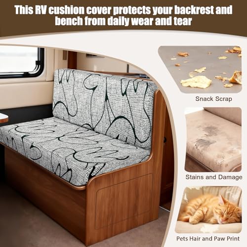 Image of SearchI RV Dinette Cushion Covers, Stretch Camper Cushion Slipcovers for Travel Trailer Couch RV Booth Seat, Replacement Camper Sofa Chair Protector (1 Backrest Cover & 1 Bench Cover, Grey Lotus)