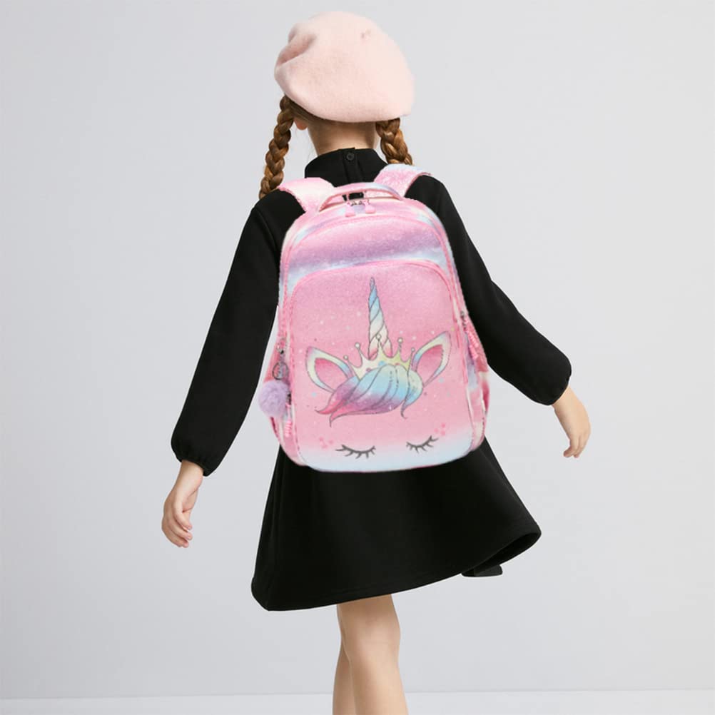 Kimwadalh Zaino Ragazza Zaini per la Scuola Primaria Borsa da Scuola per Ragazza Multicolor Schoolbag Ragazze Sacchetti di scuola Set di 3 Pezzi Zaini Glitterati + Astucci+ Borsa Lunch