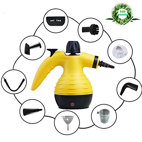 Vaporeta de Limpieza de Mano Portátil Potente y Multiusos para Quitar Manchas en Tapicería de Coche, Hogar, Cocinas, Alfombras, Cristales, Sofá | Vaporizador Limpiador a Vapor con 9 Accesorios