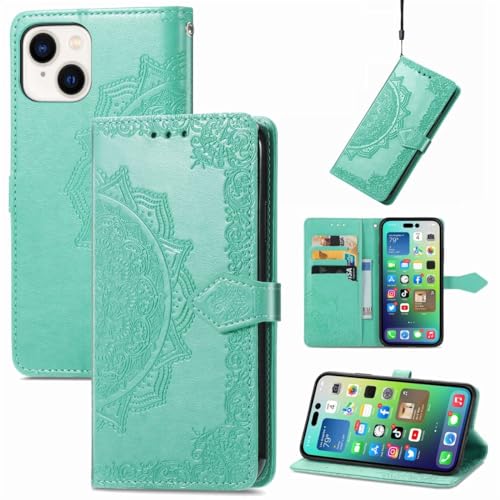 Étui pour iPhone 15 Plus König Design vert avec support clapet