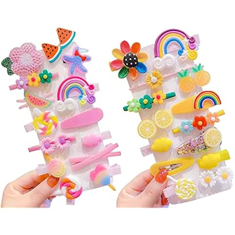 SacJkt Candy Color Hair Clips, Kawaii Hair Accessories, Girls Hair Clips, Cute Hair Clips, Snap Clips for Girls, 14 Cute Purple Hair Clips + 14 Beautiful Yellow Hair Clips, Sweet Hair Clips Cover