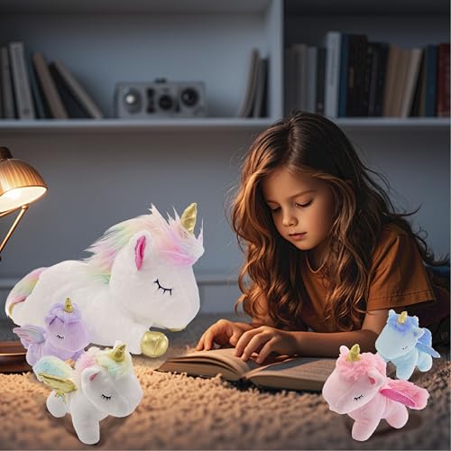 YUNCOL Unicorn Stuffed Animal,Cute Unicorn Mommy Stuffed Animal with 4 Baby Unicorns Plush in Tummy,Kawaii Unicorn Plush Toy Gift for Kids Girls Boys by YUNCOL - Image 5