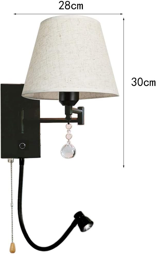 Double Switch Hose Wall Sconce Pull Chain and Knob Bedroom Bedside Led Reading Work Wall Lamp (Color : Black, Size : 30cm*28cm)