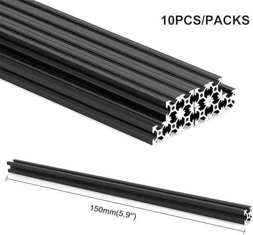 Miniatura 4 de SeekLiny 10 piezas de extrusión de aluminio 2020 con ranura en V, estándar europeo de 5.9 pulgadas de longitud, aluminio extruido anodizado para