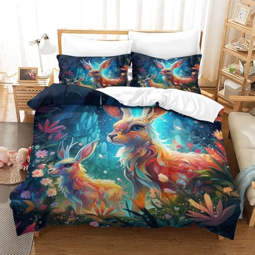 Parure housse de couette imprimé cerf King 220x240 multicolore IOFEER - 3