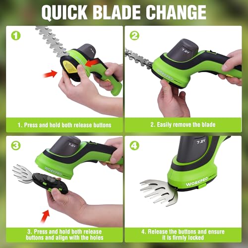 WORKPRO 7.2V Handheld Grass Trimmer, 2-in-1 Cordless Hedge Trimmer & Grass Shears with 2Ah Battery, Small Bush & Shrub Trimmer for Lawn Edging, Garden, Yard & Hedge Trimming