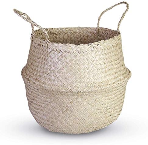 HandyMake Seagrass Belly Basket – 10 Basket Planter Styles in Small, Medium or Large for Home Décor, Laundry, Storage, Toy Organizer, Picnic, Nursery Hamper Use (Natural Seagrass, Medium)