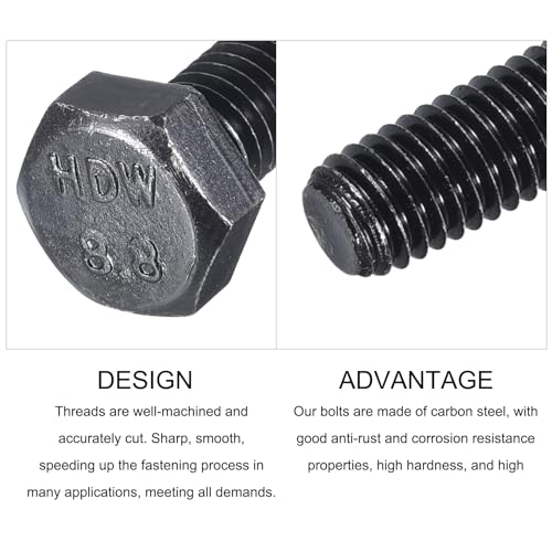 Image of METALLIXITY Hex Bolts (M8-1.25x45mm) 10Pcs, 8.8 Grade Carbon Steel Fully Threaded Black Oxide, Coarse Thread UNC Hex Head Screw Bolt - for Furniture Repair