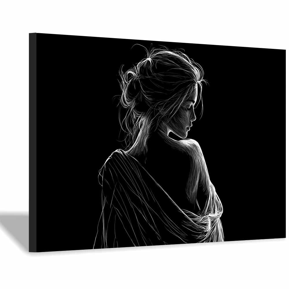 HOQIU Grey Wall Art Minimal Woman Sketch prints for walls, canvas wall art, for Living Room Bedroom Bathroom Home Office Wall Decoration(Multicolor)-60x80cm Framed