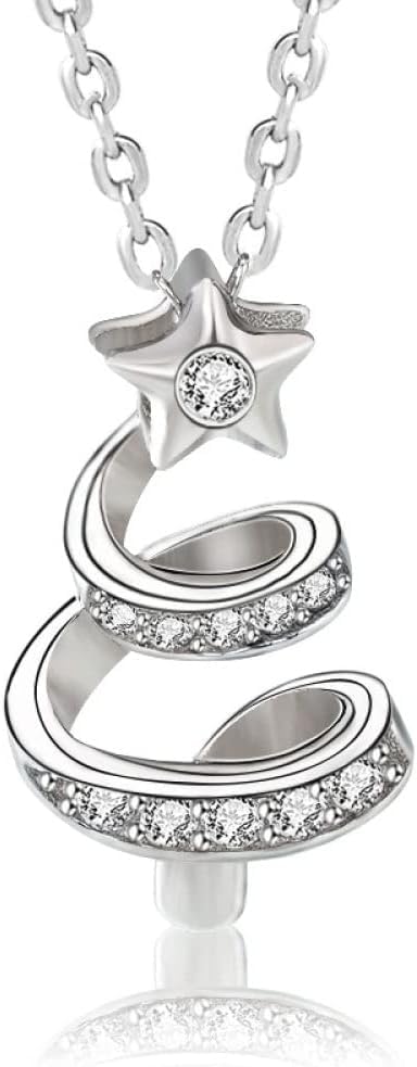 Collier en argent sterling pour femmes avec pendentif arbre de Noël et zircon délicat