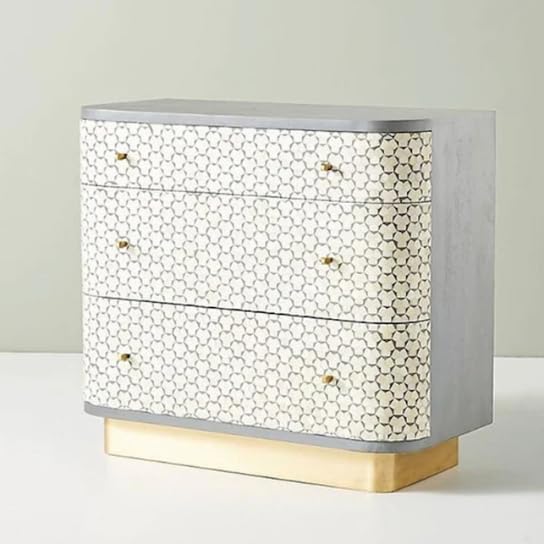 Creative Spaces Bone Inlay Chest of 3 Drawers – Grey & White Finish, Handcrafted-image-13