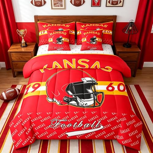 Feelyou Football Twin Comforter Set with Sheets for Kids Boys Girls Kansas 7 Pieces Bedding Set Football City Bed in a Bag Sports Games Room Decor Soft Lightweight Microfiber