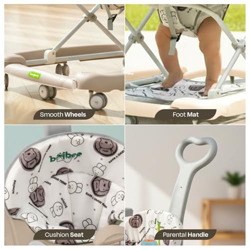 Image of Baybee 3-in-1 Convertible Baby Walker for 6-18 Months with Rocking Mode, Removable Toy Bar, Inbuilt Music, 3-Level Height Adjustment, Smooth Wheels & Parental Handle | Foldable Infant Activity Walker with Cushioned Seat (Beige)