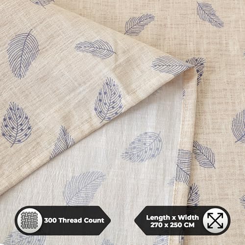Image of Story@Home King Size Double Bed Sheet 250x270 cm | 300 TC Mist Cotton Bedsheet with 2 Pillow Covers | Soft, Breathable & Hotel Quality | Beige Leaf Grunge Cotton Bedding Set