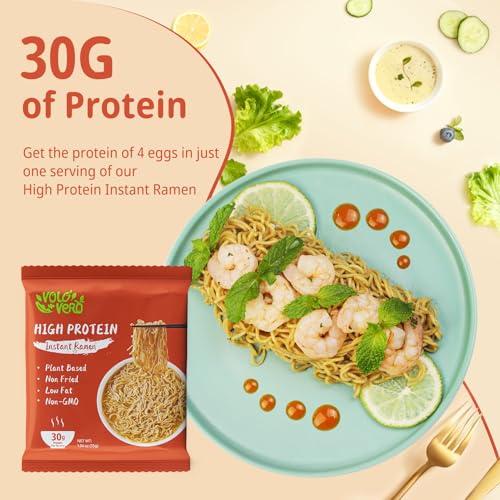 Image of VOLO VERO High Protein (30g) Ramen Noodles Plain, 8 Pack Plant-Based Vegan Noodle | Sugar-Free, Low Fat, Non-Fried, Non-GMO, Egg & Dairy Free | Ready to Eat, Healthy Asian Meal Alternative