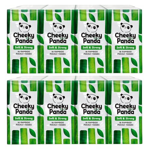 The Cheeky Panda Fazzoletti Tascabili 3 Veli – 8 Confezioni da 10 – Senza Profumo, Ipoallergenici, Eco-Sostenibili
