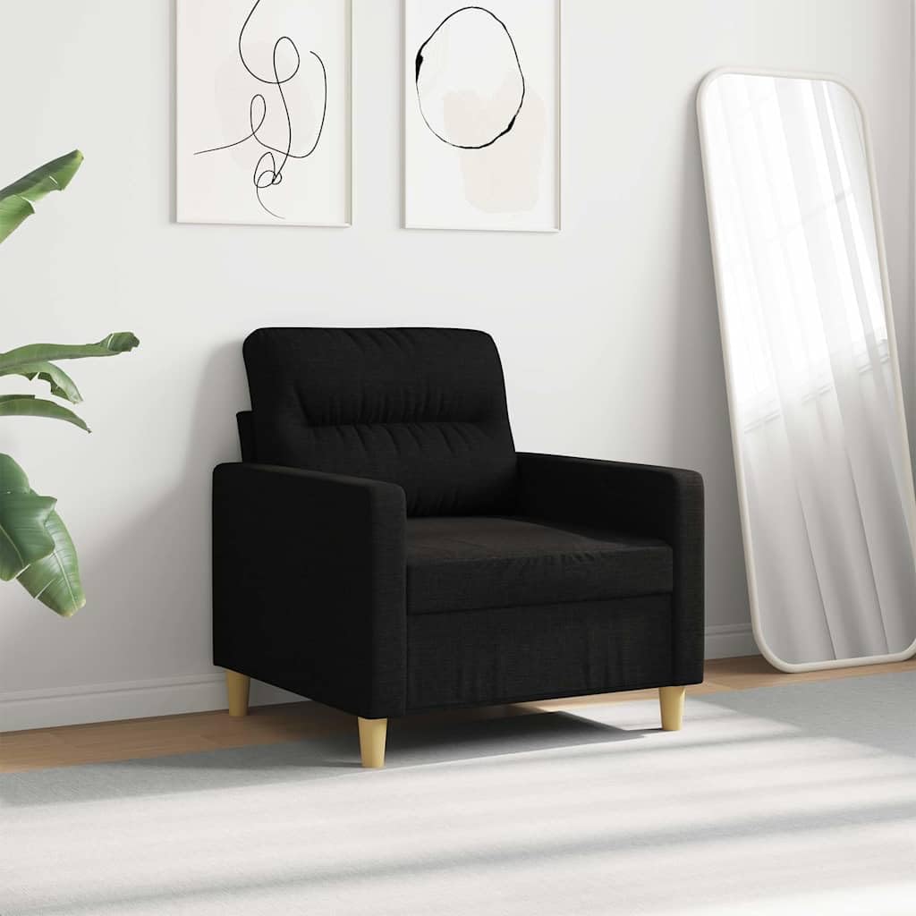 Schwarzer Stoff-Sessel mit 60 cm Sitzbreite, Relaxfunktion, Stauraum und Verstellbarer Rückenlehne für Wohnzimmer, Büro oder Lounge, Robustes Metallgestell, langlebiges Material