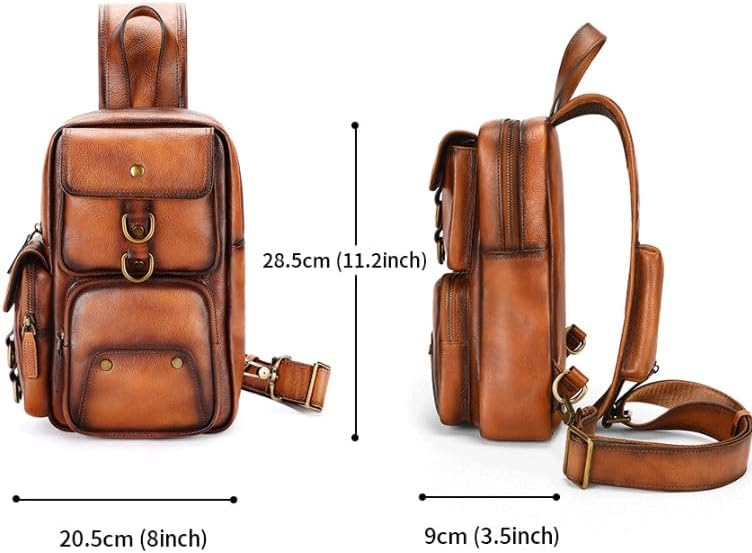 Handmade Genuine Leather Crossbody Bag for Men Single Shoulder Strap Large Capacity