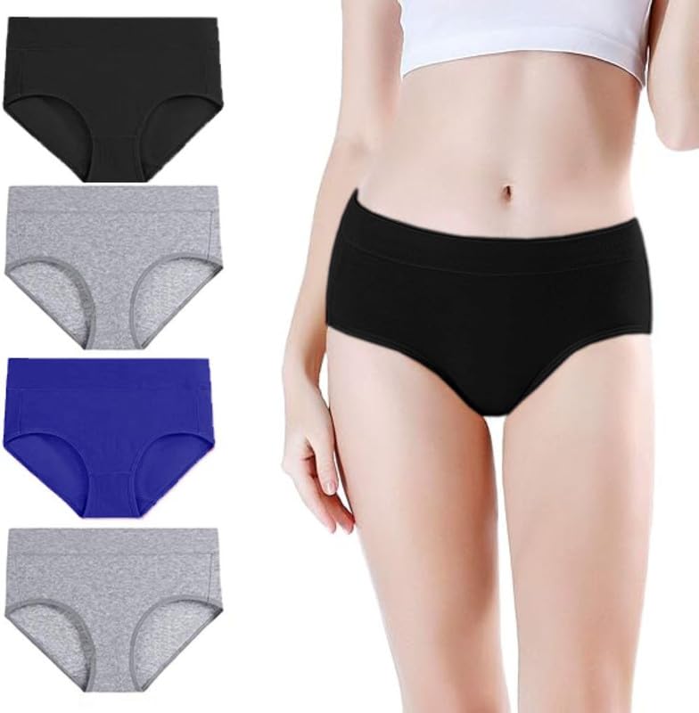 Image of DIVING DEEP Women's Cotton Underwear, Mid Waist Full Coverage Underpants, Post Partum Briefs Panties for Women Multipack-4