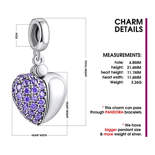 NINGAN “I Love You” Dangle Charm Love Heart Pendant Bead for Women Wife Mom Daughter Friends with 5A Cubic Zirconia for Charm Bracelets in 925 Sterling Silver4